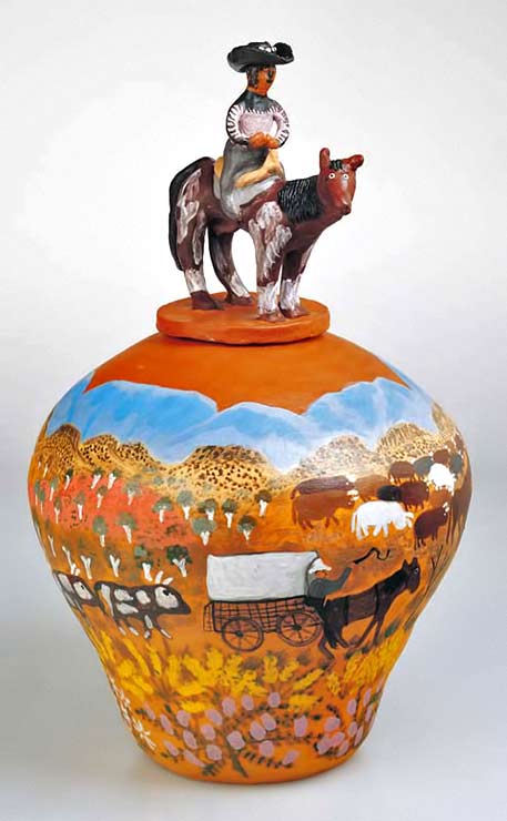 Irene-Entata lidded vessel figure lid vessel by Irene-Entata