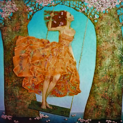 Irina-Kotova-painting Irina-Kotova - red haired girl on a swing