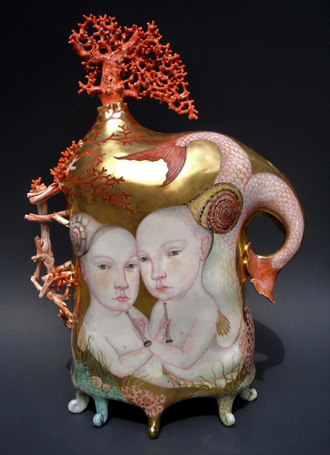 irina-zaytceva-teapot-475x655 Irina Zaytceva was born in Moscow, Russia. All of Irina's works are created using highfire porcelain, with overglaze as well as underglaze painting