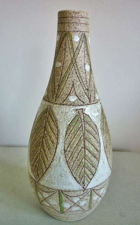 Italian-mid-century-bottle Italian-mid-century-ceramic leaf motif bottle
