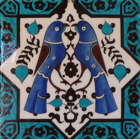 Iznik-tle-2-Doves Iznik tle twin Doves turquoise blue and black