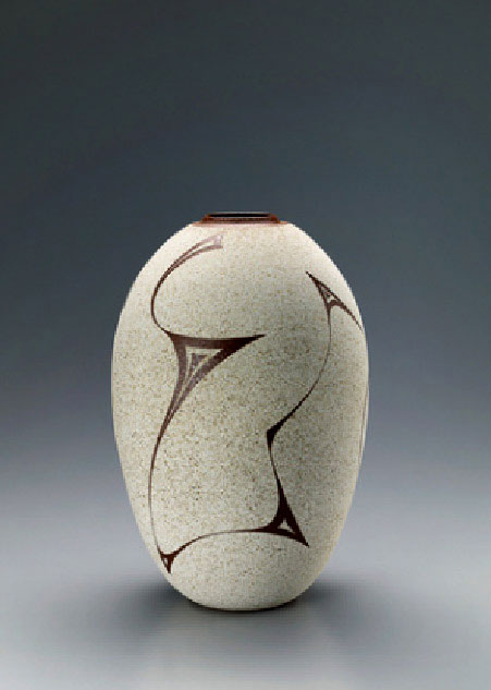 Jar-with-white-slip-and-connected-ridge-design Jar with white slip and connected ridge design