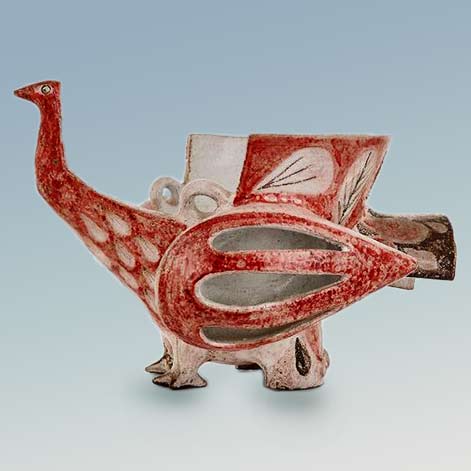 bird-sculpture-jean-derval jean-derval-1925-2010-coupe-fowlin-grog-clay-circa-1961-enamel