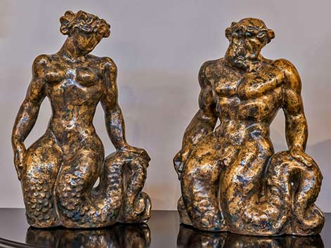 Jean-MAYODON---Exceptional-Pair-of-Ceramic-Sculptures-18inches-LEBRETON-GALLERY-San-Fransisco-50's Jean Mayodon ceramic mermaid and merman sculpture