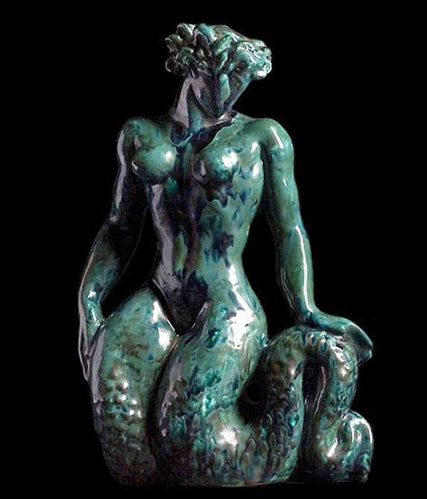 Jean-Mayodon-Mermaid sculpture Jean-Mayodon-jade green ceramic Mermaid sculpture