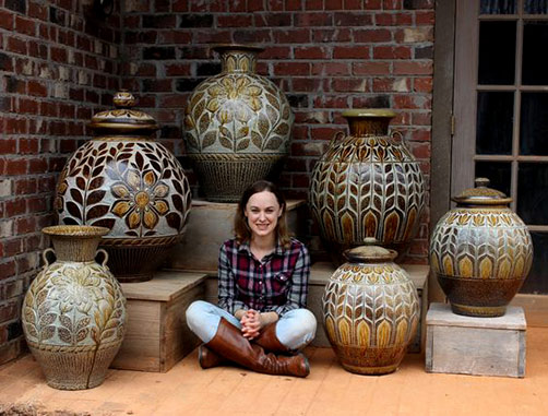 Kate-Johnston-and-her-large-vessels Kate-Johnston with her large pot collection