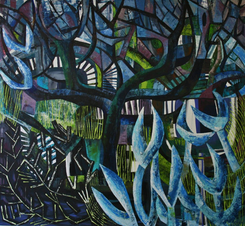 kate-elsey-painting-504x466 Kate_Elsey_Fridas_Garden_2014_oil_on_linen_abstract forest in blues, greens and purples