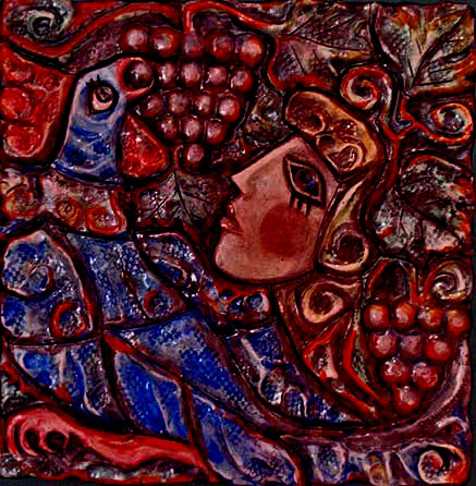 Kemileva_Esen-ceramic-tile Kemileva_Esen ceramic tile of a bird and female head