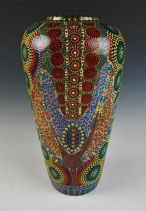 kathleen-wallace-fine-detail-vase-471x677 Keringke-Kathleen-Wallace-Aboriginal-Art-Large-Pottery-Vase-Australia-Aborigine
