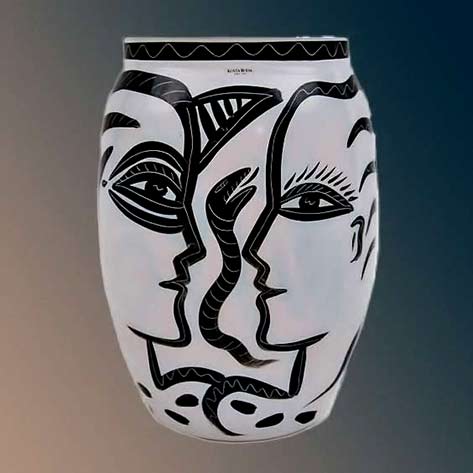 Kosta-Boda-Adam-Eve-&-Serpent-Glass-Vase Kosta Boda Adam Eve & Serpent Glass Vase Sweden 1980's black head outline on white