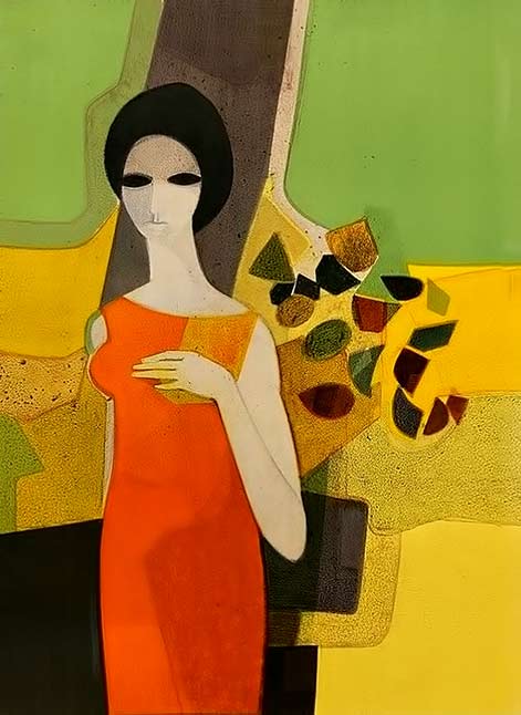 Lady-with-Flowers-André-Minaux-1970-Analogous Lady with Flowers-André Minaux-1970