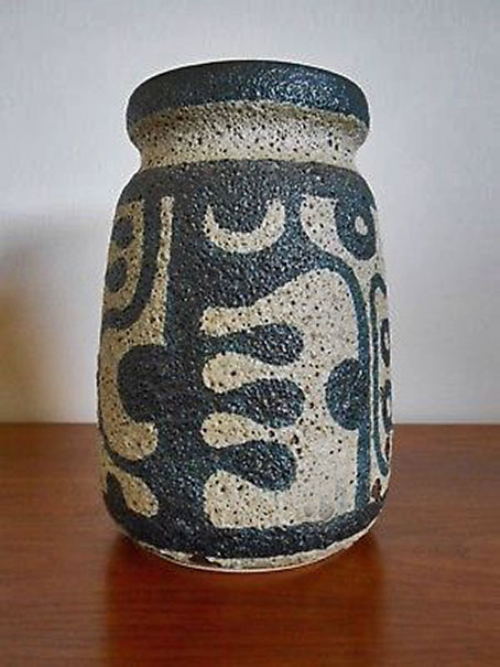 Lapid-Pottery-Signed-Lava-Glaze-Large-Vase-Mid Lava glaze abstract motif mid century vase