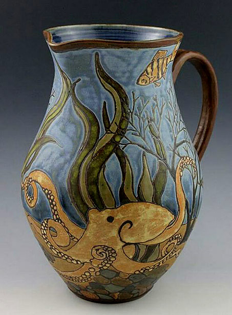 Large-'Ocean-Life'-Pitcher--Sarah-Moore--Sassafrass-Pottery Large- Ocean Life' Pitcher--Sarah Moore--Sassafrass Pottery