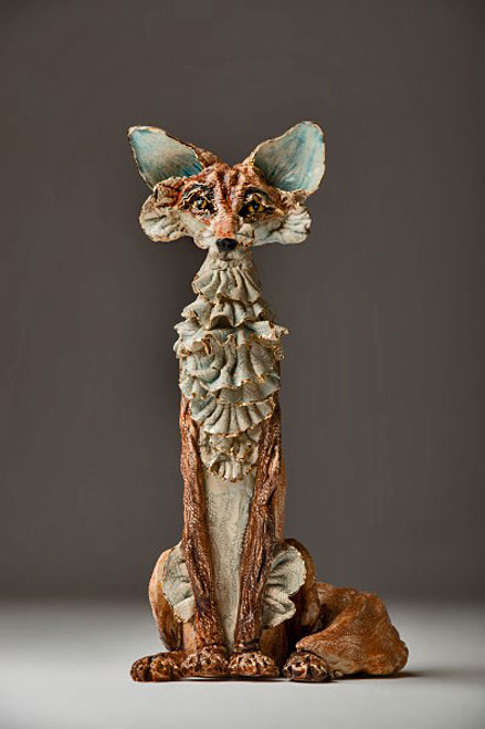 Gin-Durham-sculptured-ceramic-fox Large-Sitting-Fox---Gin-Durham ceramic artist