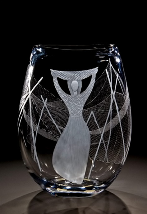 Large-vase-'-Fishing-net Vase-Vicke-Lindstrand Large-etched vase-'-Fishing-net Vase-Vicke-Lindstrand
