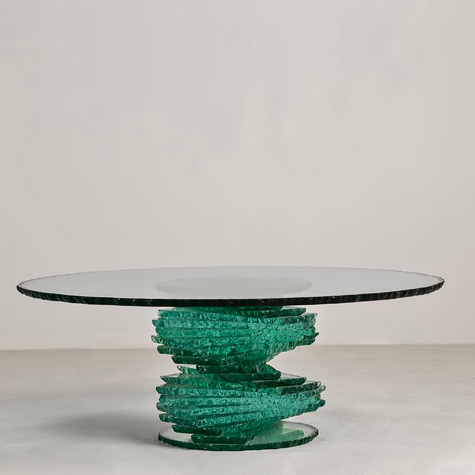 Talisman-jade-glass-coffee-table Late-20th-Century-Pedestal-Glass-Coffee-Table jade colour-base--Talisman