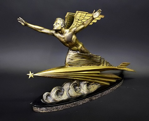 Art-Deco-bronze-sculpture-by-Frederic-Focht- L'Aviation,-an-Art-Deco-bronze-sculpture-by-Frederic-Focht-(1879-1937)