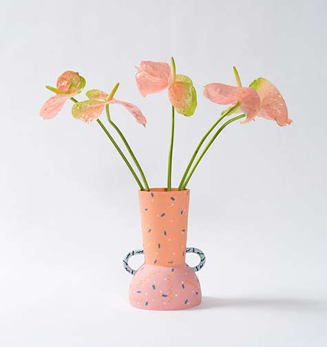 Leah-Jackson salmon pink vase Leah-Jackson twin handled vase with pink flowers