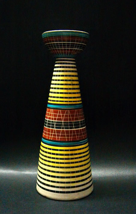 Leonardi-Fabio---Rovereto--conical vase Leonardi, Rovereto, flared conical vase, white abstract decorations-1950