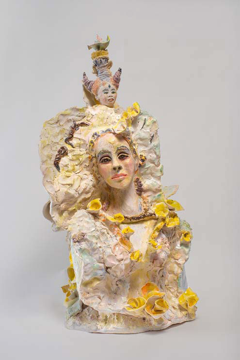 Awakening-22-2024-fired-ceramic-underglazes-glazes-lusters-oils-gold-leaf- Leonora-Through-the-Morning-LightLeonora-Awakening-22-2024-fired-ceramic-underglazes-glazes-lusters-oils-gold-leaf-