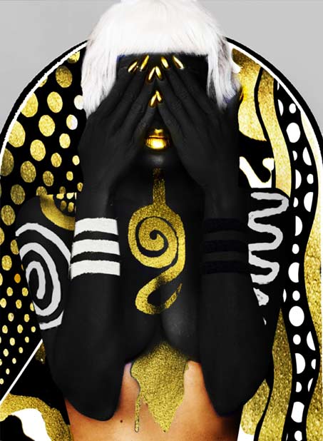 Lina-Viktor-in-body-paint Lina-Viktor-cosmic-gold with black and white