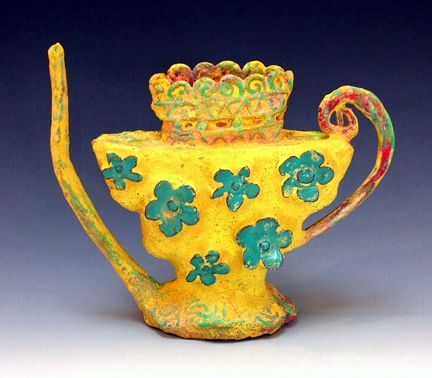 Linda Hoffhines-yellow-teapot Linda Hoffhines-yellow-crowned teapot