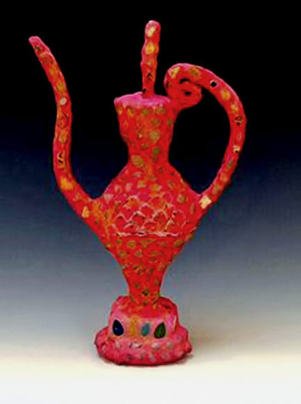 Linda-Hoffhines----red-teapot Bright red ceramic teapot by Linda Hoffhine