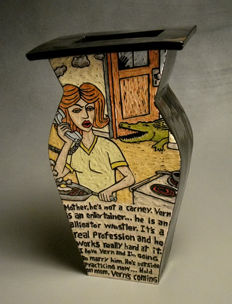 Lonnie-Schang-ceramic-vase Lonnie-Schang narrative vase