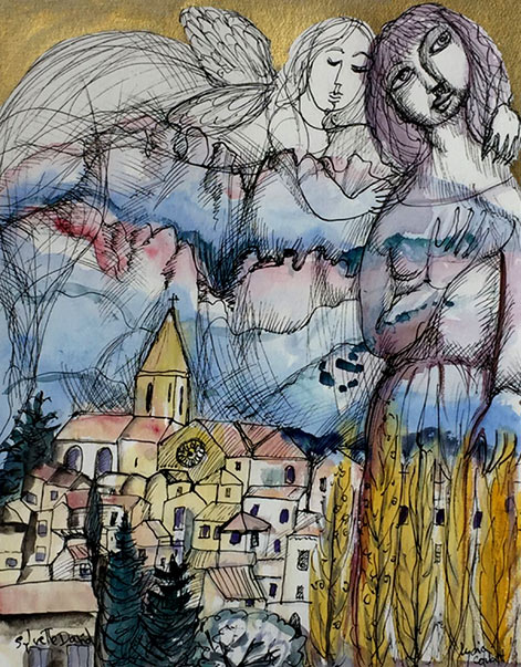 Lydia-Corbet-painting--- Lydia Corbet watercolour and black line painting