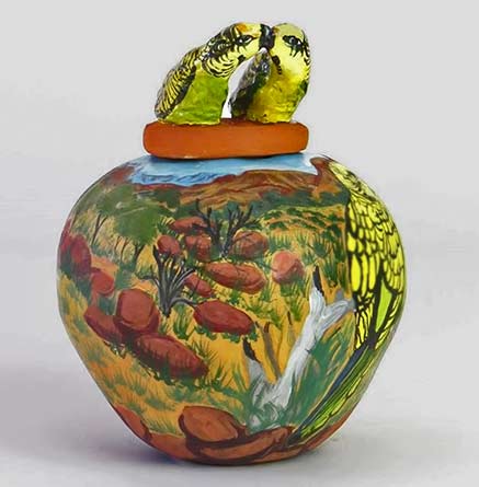 Lyerrtjina-(budgerigar)-2016-by-hermannsburgpottery-⭐️-Judith-Pungkarta-Inkamala Lyerrtjina (budgerigar) 2016 by hermannsburgpottery -Judith Pungkarta Inkamala