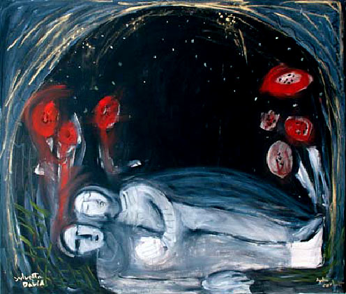 Lying-in-the-poppies-at-night-Oil-on-Canvas Lying in the poppies at night Oil on Canvas - Lydia Corbett