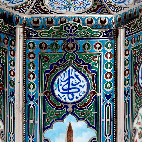 Silver-and-Enamel-Islamic-Vase Silver and Enamel Islamic lidded vessel