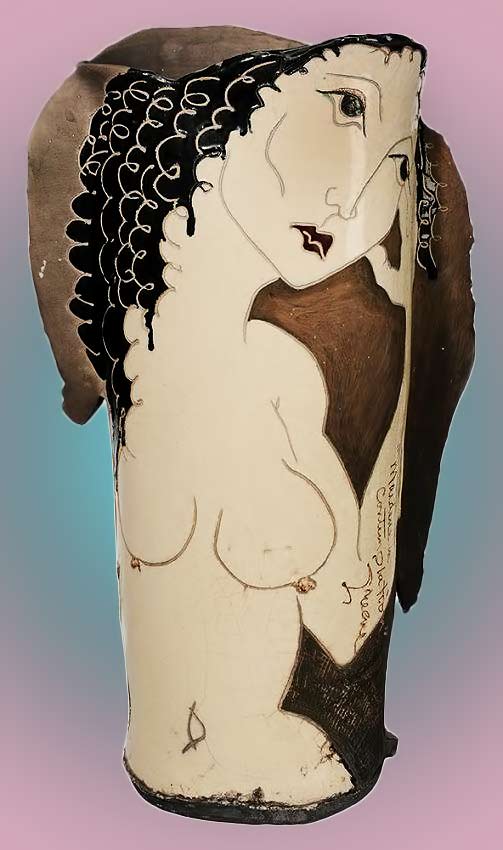 ceramic-vase-by-Green Maidens-in-Contemplation,-signed-Green,-late-20th-century