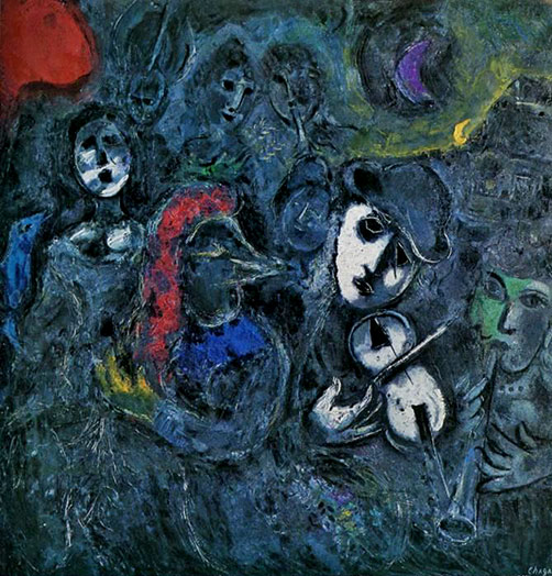 marc-chagall-clowns-at-night-painting Marc Chagall-- Clowns at night-painting