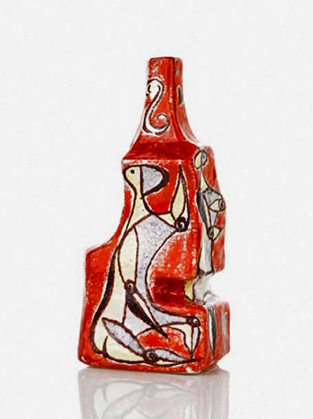 Marcello-Fantoni---Abstract-Vase,-c Fantoni red abstract vase with figure motif
