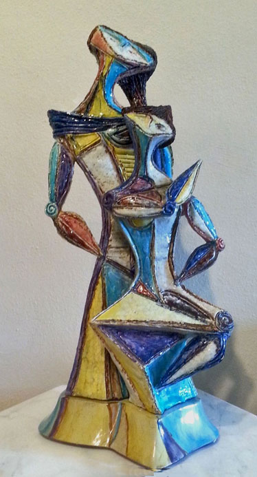 Marcello-Fantoni-italian-mid-century-statue Marcello-Fantoni--Gossiping-Ladies-Cubist ceramic figurine 1966