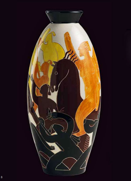 Futurism-C.Cagli-futuristo-vase Marcia-su-Roma-Rometti-Italia-C.Cagli---1932 - ovoid vase depicting men riding horsses