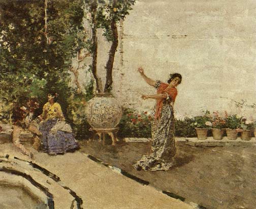 Mariano-Fortuny,-Gypsy-Dancing-in-the-Garden-of-Granada,-1872 Mariano Fortuny painting, 'Gypsy Dancing in the Garden of Granada'