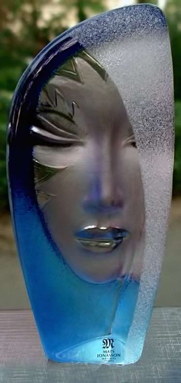 Mats-Jonasson-Art-Glass-Sculpture-Masquerade-in-Blue, Mats Jonasson Art Glass Sculpture Masquerade in Blue,