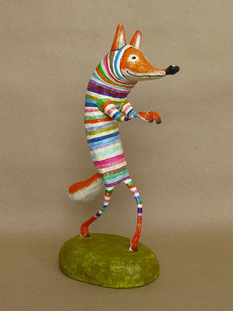 Mauricio-Perez-rainbow-wolf Mauricio Perez rainbow wolf paper mache figurine