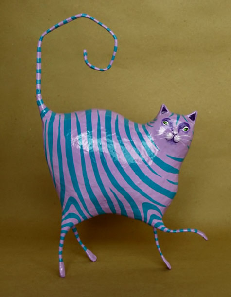 Mauricio-Perez-papier-mache Blue striped cat - Mauricio Perez