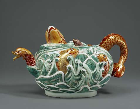 Meissen-porcelain,-ocean-fish-teapot Meissen-porcelain teapot with swimming fish and sea serpent
