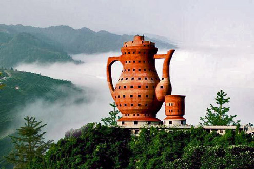 Large -coffee-tea-pot-sculpture Monumental coffee/tea pot Meitan-Tea-Museum,-China