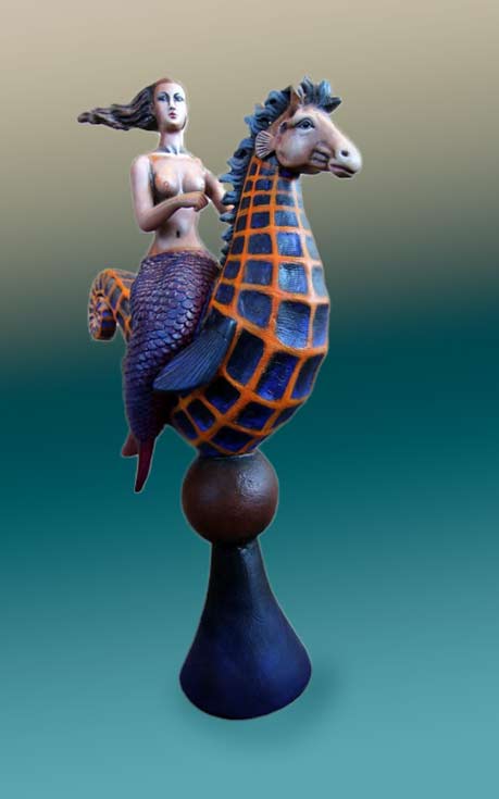 Mermaid-Riding-Seahorse-Sculpture-by-Sergio-Bustamante Mermaid Riding Seahorse Sculpture by Sergio Bustamante