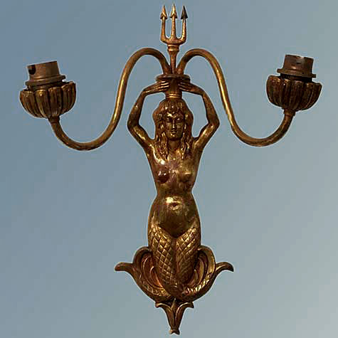 Mermaid-Shaped-Solid-Patinated-Bronze-Sconce, Mermaid sculptural Shaped Solid Patinated Bronze Sconce, France, 1950s