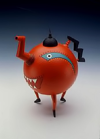 michael-hosaluk-teapot-347x481 Michael-Hosaluk-- tri legged teapot in rusty orange with black lid and handle