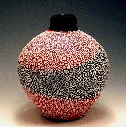 Michael-LaLone -pottery-ovoid Michael-LaLone 'Little Fatty' crawl glaze pot 2008
