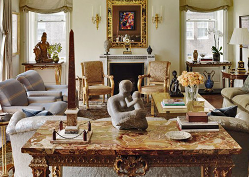 Interior-decor-by-Michael-Smith Michael-Smith-decor-Manhattan ornate table with modernist sculpture