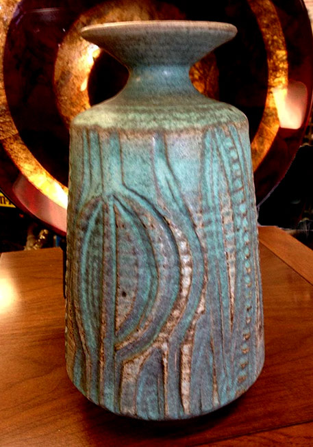Mid-Century-vase-carved-ceramic Mid-Century carved ceramic flared vase