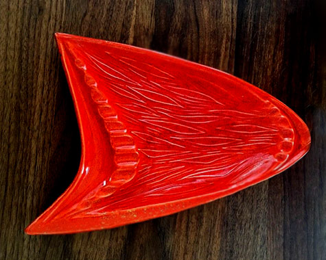 Mid-Century-California-Boomerang-Atomic-Ashtray Mid-Century-California-Original-Pottery-981-Orange-Boomerang-Atomic-Ashtray-14inches